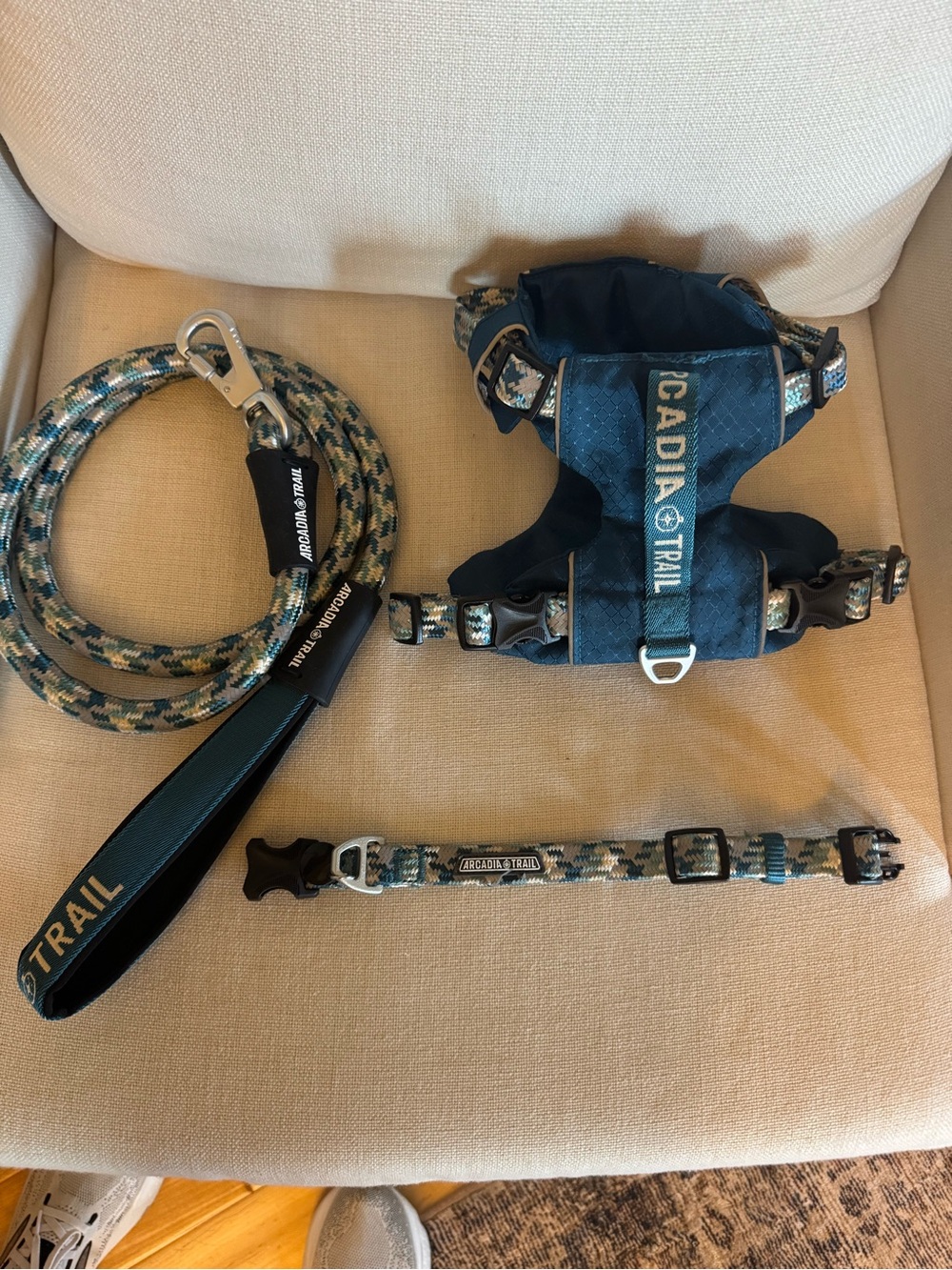 Arcadia Teal Camo Harness, Leash & Collar Set